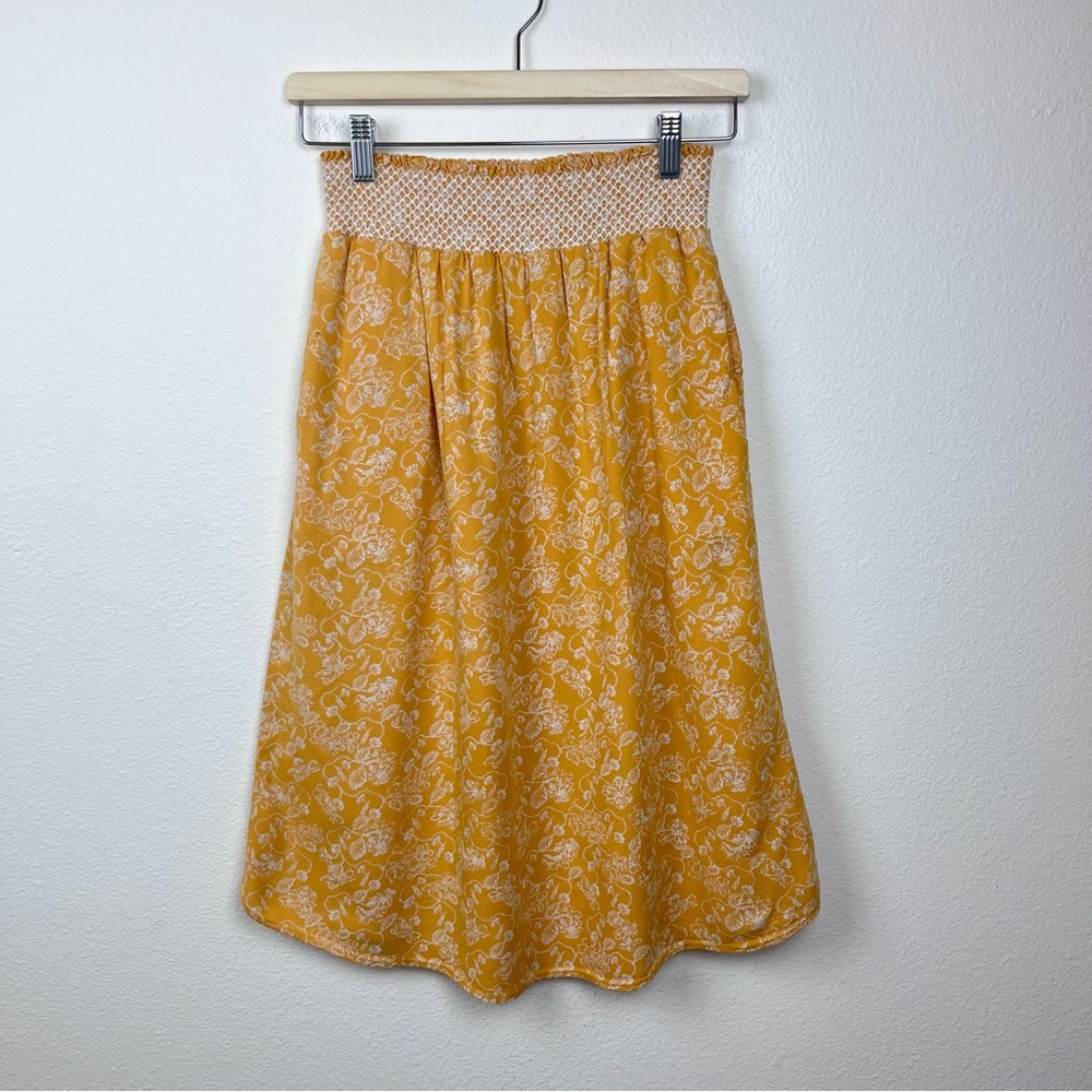 Hinge Skirt Womens Extra Small Midi Smocked Waist Floral Cottagecore Boho